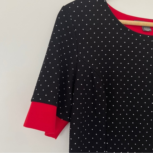 SUZY SHIER BLACK/WHITE CLASSIC POLKA DOT DRESS WITH RED ACCENTS, MEDIUM - Picture 10 of 10